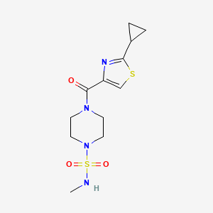 molecular formula C12H18N4O3S2 B7412245 4-(2-cyclopropyl-1,3-thiazole-4-carbonyl)-N-methylpiperazine-1-sulfonamide 