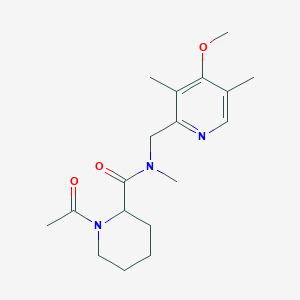 1-acetyl-N-[(4-methoxy-3,5-dimethylpyridin-2-yl)methyl]-N-methylpiperidine-2-carboxamide