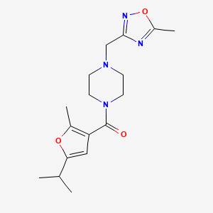 molecular formula C17H24N4O3 B7412309 [4-[(5-Methyl-1,2,4-oxadiazol-3-yl)methyl]piperazin-1-yl]-(2-methyl-5-propan-2-ylfuran-3-yl)methanone 