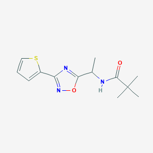 molecular formula C13H17N3O2S B7412312 2,2-dimethyl-N-[1-(3-thiophen-2-yl-1,2,4-oxadiazol-5-yl)ethyl]propanamide 