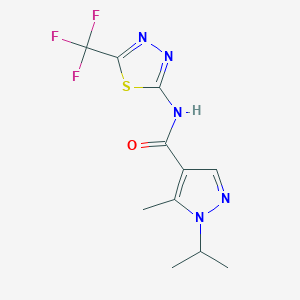 molecular formula C11H12F3N5OS B7412587 5-methyl-1-propan-2-yl-N-[5-(trifluoromethyl)-1,3,4-thiadiazol-2-yl]pyrazole-4-carboxamide 