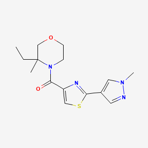 molecular formula C15H20N4O2S B7412635 (3-Ethyl-3-methylmorpholin-4-yl)-[2-(1-methylpyrazol-4-yl)-1,3-thiazol-4-yl]methanone 