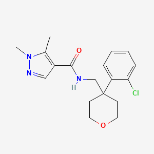 N-[[4-(2-chlorophenyl)oxan-4-yl]methyl]-1,5-dimethylpyrazole-4-carboxamide