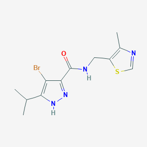 molecular formula C12H15BrN4OS B7412833 4-bromo-N-[(4-methyl-1,3-thiazol-5-yl)methyl]-5-propan-2-yl-1H-pyrazole-3-carboxamide 