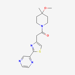 molecular formula C16H20N4O2S B7412865 1-(4-Methoxy-4-methylpiperidin-1-yl)-2-(2-pyrazin-2-yl-1,3-thiazol-4-yl)ethanone 