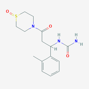 molecular formula C15H21N3O3S B7412892 [1-(2-Methylphenyl)-3-oxo-3-(1-oxo-1,4-thiazinan-4-yl)propyl]urea 