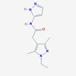 molecular formula C12H17N5O B7412937 2-(1-ethyl-3,5-dimethylpyrazol-4-yl)-N-(1H-pyrazol-5-yl)acetamide 