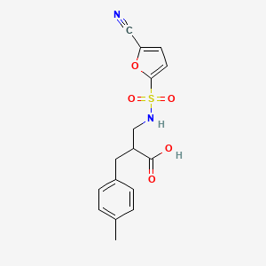 molecular formula C16H16N2O5S B7413228 2-[[(5-Cyanofuran-2-yl)sulfonylamino]methyl]-3-(4-methylphenyl)propanoic acid 