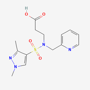 molecular formula C14H18N4O4S B7413231 3-[(1,3-Dimethylpyrazol-4-yl)sulfonyl-(pyridin-2-ylmethyl)amino]propanoic acid 