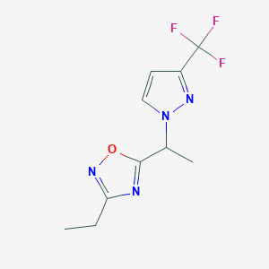 molecular formula C10H11F3N4O B7413371 3-Ethyl-5-[1-[3-(trifluoromethyl)pyrazol-1-yl]ethyl]-1,2,4-oxadiazole 