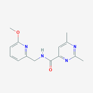 molecular formula C14H16N4O2 B7413387 N-[(6-methoxypyridin-2-yl)methyl]-2,6-dimethylpyrimidine-4-carboxamide 