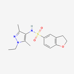 molecular formula C15H19N3O3S B7413637 N-(1-ethyl-3,5-dimethylpyrazol-4-yl)-2,3-dihydro-1-benzofuran-5-sulfonamide 