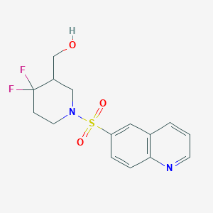 molecular formula C15H16F2N2O3S B7413656 (4,4-Difluoro-1-quinolin-6-ylsulfonylpiperidin-3-yl)methanol 