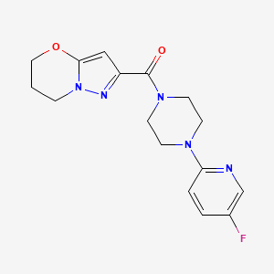 molecular formula C16H18FN5O2 B7413723 6,7-dihydro-5H-pyrazolo[5,1-b][1,3]oxazin-2-yl-[4-(5-fluoropyridin-2-yl)piperazin-1-yl]methanone 