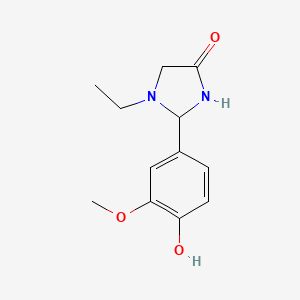 molecular formula C12H16N2O3 B7413756 1-Ethyl-2-(4-hydroxy-3-methoxyphenyl)imidazolidin-4-one 