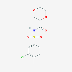 molecular formula C12H14ClNO5S B7413789 N-(3-chloro-4-methylphenyl)sulfonyl-1,4-dioxane-2-carboxamide 