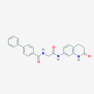 molecular formula C24H21N3O3 B7413794 N-[2-oxo-2-[(2-oxo-3,4-dihydro-1H-quinolin-7-yl)amino]ethyl]-4-phenylbenzamide 