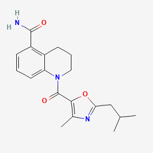 molecular formula C19H23N3O3 B7413847 1-[4-methyl-2-(2-methylpropyl)-1,3-oxazole-5-carbonyl]-3,4-dihydro-2H-quinoline-5-carboxamide 