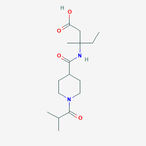 molecular formula C16H28N2O4 B7413974 3-Methyl-3-[[1-(2-methylpropanoyl)piperidine-4-carbonyl]amino]pentanoic acid 