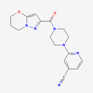 molecular formula C17H18N6O2 B7414181 2-[4-(6,7-dihydro-5H-pyrazolo[5,1-b][1,3]oxazine-2-carbonyl)piperazin-1-yl]pyridine-4-carbonitrile 