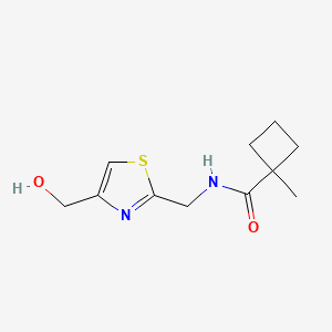 molecular formula C11H16N2O2S B7414186 N-[[4-(hydroxymethyl)-1,3-thiazol-2-yl]methyl]-1-methylcyclobutane-1-carboxamide 