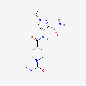 molecular formula C15H24N6O3 B7414202 4-N-(3-carbamoyl-1-ethylpyrazol-4-yl)-1-N,1-N-dimethylpiperidine-1,4-dicarboxamide 