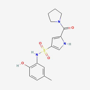 molecular formula C16H19N3O4S B7414291 N-(2-hydroxy-5-methylphenyl)-5-(pyrrolidine-1-carbonyl)-1H-pyrrole-3-sulfonamide 