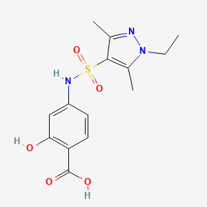 molecular formula C14H17N3O5S B7414339 4-[(1-Ethyl-3,5-dimethylpyrazol-4-yl)sulfonylamino]-2-hydroxybenzoic acid 