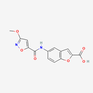 molecular formula C14H10N2O6 B7414451 5-[(3-Methoxy-1,2-oxazole-5-carbonyl)amino]-1-benzofuran-2-carboxylic acid 