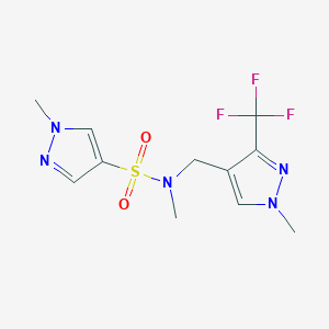 molecular formula C11H14F3N5O2S B7414461 N,1-dimethyl-N-[[1-methyl-3-(trifluoromethyl)pyrazol-4-yl]methyl]pyrazole-4-sulfonamide 