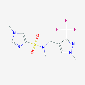 molecular formula C11H14F3N5O2S B7414462 N,1-dimethyl-N-[[1-methyl-3-(trifluoromethyl)pyrazol-4-yl]methyl]imidazole-4-sulfonamide 