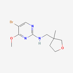 molecular formula C11H16BrN3O2 B7414525 5-bromo-4-methoxy-N-[(3-methyloxolan-3-yl)methyl]pyrimidin-2-amine 