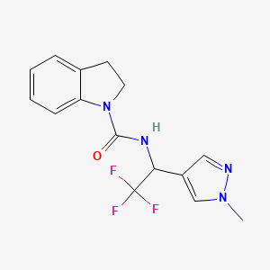 molecular formula C15H15F3N4O B7414553 N-[2,2,2-trifluoro-1-(1-methylpyrazol-4-yl)ethyl]-2,3-dihydroindole-1-carboxamide 