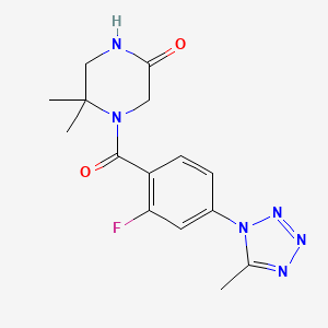 molecular formula C15H17FN6O2 B7414626 4-[2-Fluoro-4-(5-methyltetrazol-1-yl)benzoyl]-5,5-dimethylpiperazin-2-one 