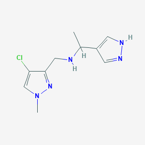 molecular formula C10H14ClN5 B7414653 N-[(4-chloro-1-methylpyrazol-3-yl)methyl]-1-(1H-pyrazol-4-yl)ethanamine 