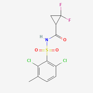 molecular formula C11H9Cl2F2NO3S B7414751 N-(2,6-dichloro-3-methylphenyl)sulfonyl-2,2-difluorocyclopropane-1-carboxamide 