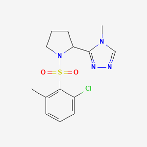 molecular formula C14H17ClN4O2S B7414787 3-[1-(2-Chloro-6-methylphenyl)sulfonylpyrrolidin-2-yl]-4-methyl-1,2,4-triazole 