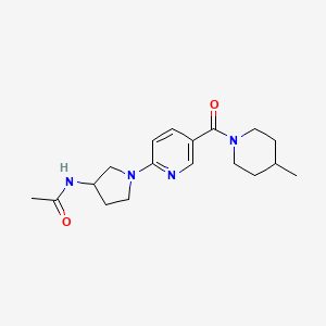 molecular formula C18H26N4O2 B7415019 N-[1-[5-(4-methylpiperidine-1-carbonyl)pyridin-2-yl]pyrrolidin-3-yl]acetamide 