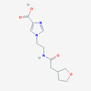 molecular formula C12H17N3O4 B7415086 1-[2-[[2-(Oxolan-3-yl)acetyl]amino]ethyl]imidazole-4-carboxylic acid 