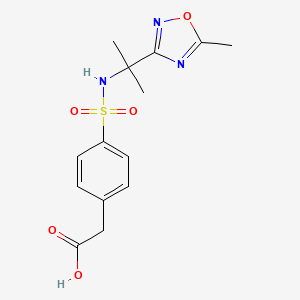 molecular formula C14H17N3O5S B7415254 2-[4-[2-(5-Methyl-1,2,4-oxadiazol-3-yl)propan-2-ylsulfamoyl]phenyl]acetic acid 