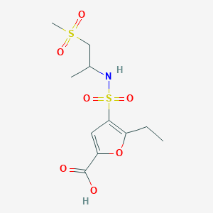 molecular formula C11H17NO7S2 B7415297 5-Ethyl-4-(1-methylsulfonylpropan-2-ylsulfamoyl)furan-2-carboxylic acid 