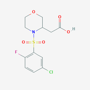 molecular formula C12H13ClFNO5S B7415353 2-[4-(5-Chloro-2-fluorophenyl)sulfonylmorpholin-3-yl]acetic acid 