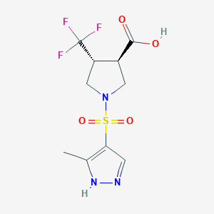 molecular formula C10H12F3N3O4S B7415387 (3R,4R)-1-[(5-methyl-1H-pyrazol-4-yl)sulfonyl]-4-(trifluoromethyl)pyrrolidine-3-carboxylic acid 