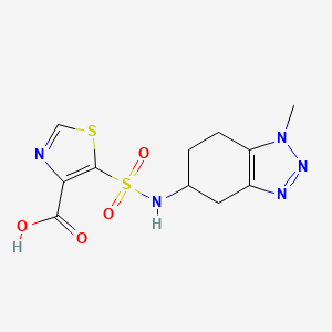 molecular formula C11H13N5O4S2 B7415388 5-[(1-Methyl-4,5,6,7-tetrahydrobenzotriazol-5-yl)sulfamoyl]-1,3-thiazole-4-carboxylic acid 