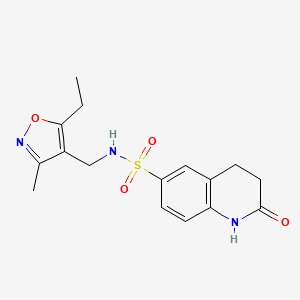 molecular formula C16H19N3O4S B7415509 N-[(5-ethyl-3-methyl-1,2-oxazol-4-yl)methyl]-2-oxo-3,4-dihydro-1H-quinoline-6-sulfonamide 