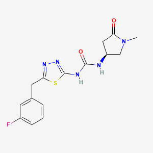 molecular formula C15H16FN5O2S B7415573 1-[5-[(3-fluorophenyl)methyl]-1,3,4-thiadiazol-2-yl]-3-[(3S)-1-methyl-5-oxopyrrolidin-3-yl]urea 