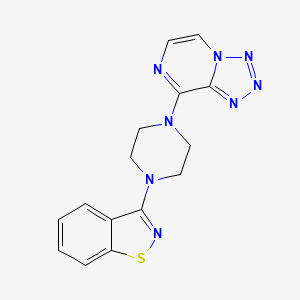 molecular formula C15H14N8S B7415678 3-[4-(Tetrazolo[1,5-a]pyrazin-8-yl)piperazin-1-yl]-1,2-benzothiazole 