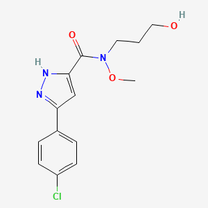 molecular formula C14H16ClN3O3 B7415701 3-(4-chlorophenyl)-N-(3-hydroxypropyl)-N-methoxy-1H-pyrazole-5-carboxamide 