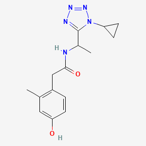 molecular formula C15H19N5O2 B7415788 N-[1-(1-cyclopropyltetrazol-5-yl)ethyl]-2-(4-hydroxy-2-methylphenyl)acetamide 