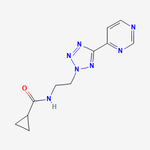 molecular formula C11H13N7O B7415793 N-[2-(5-pyrimidin-4-yltetrazol-2-yl)ethyl]cyclopropanecarboxamide 